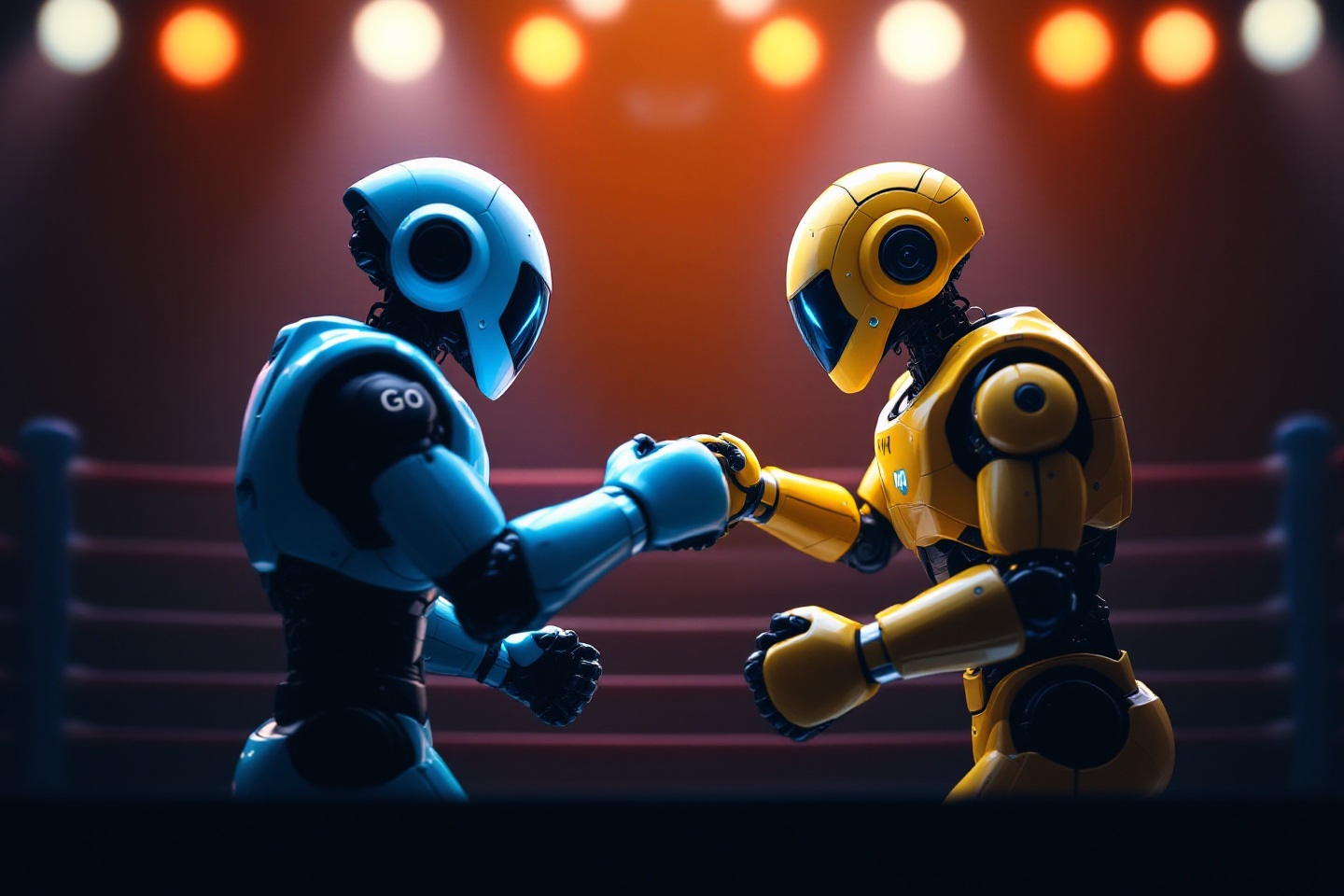 Une image d'illustration représentant deux robots qui illustrent la confrontation entre golang et Python